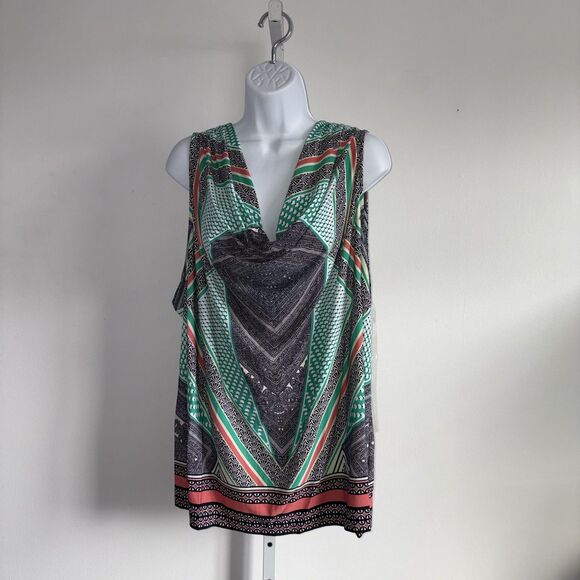 Calvin Klein Womens Multi Color Print Sleeveless Drape Neck Tank Top Size 3X NWT - Picture 3 of 9